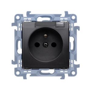 Simon10 Gniazdo IP44 z uszcz. kl. dymna czarny mat | CGZ1BC.01/49A