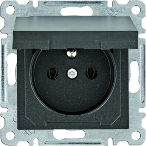 Hager Gniazdo 2P+ E z pokrywą - czarny  WL1123