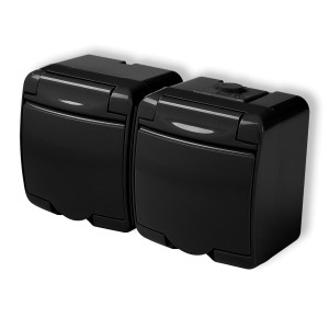 Karlik 12GHE-2 gniazdo podwójne z uziemieniem 2x(2p+z) klapka czarna 