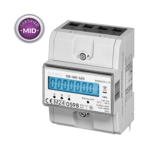 3-fazowy licznik energii elektrycznej, 80A, MID, 3 moduły, DIN TH-35mm | OR-WE-520