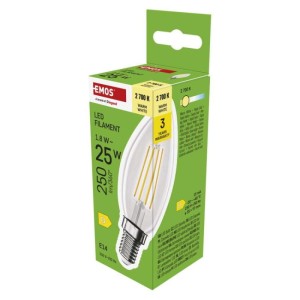 Emos Żarówka LED Filament świeczka / E14 / 1,8 W (25 W) / 250 lm / 250 lm / Ciepła biel | ZF3D02
