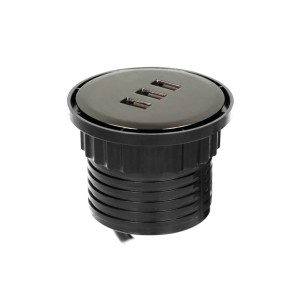 Ładowarka 3xUSB wpuszczana w blat, 5V total 3.1A, max. 2,1A/port, przewód 1,5m, czarny połysk | OR-GM-9013/B