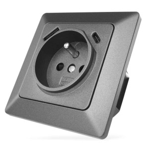 EMOS Gniazdo FRENCH z USB-A+USB-C, 3A max. IP20, antracyt | A6000.6