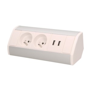 Gniazdo meblowe 2x2P+Z + USB, biało-srebrne | OR-GM-9003/W-G