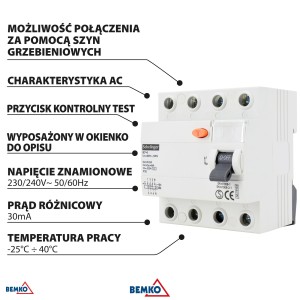 Schelinger Wyłącznik różnicowoprądowy AC 4P 40A 30mA  | A03-K7-4-40-030