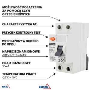 SCHELINGER WYŁĄCZNIK RÓŻNICOWOPRĄDOWY AC 2P 40A 30mA SCHELINGER | A03-K7-2-40-030