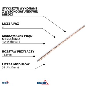 Bemko Szyna łączeniowa 3F typ-U 10mm2 54 moduły | A19-BBM-3F