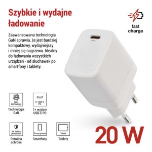 Emos Ładowarka USB GaN PD 20 W max. | V01G20