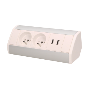 Gniazdo meblowe 2x2P+Z + USB, biało-srebrne | OR-GM-9003/W-G