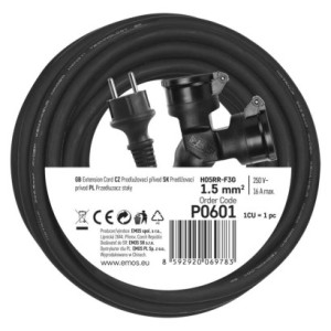 Emos Przedłużacz 2G 10m 1,5mm guma  P0601
