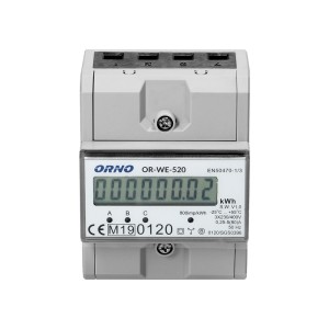 3-fazowy licznik energii elektrycznej, 80A, MID, 3 moduły, DIN TH-35mm | OR-WE-520
