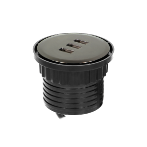 Ładowarka 3xUSB wpuszczana w blat, 5V total 3.1A, max. 2,1A/port, przewód 1,5m, czarny połysk | OR-GM-9013/B