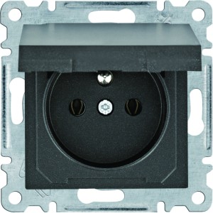 Hager Gniazdo 2P+ E z pokrywą - czarny  WL1123