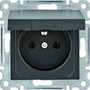 Hager Gniazdo 2P+ E z pokrywą - czarny  WL1123